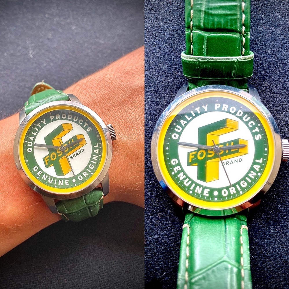 Fossil Townsman White Dial Green Leather Watch